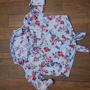 💥3for$12💥 Passport Plus women's striped cold shoulder button-up shirt size 2X